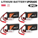 4Pcs 7.4V Lipo Battery 2S 1000mAh PH2.0&JST Plug for Axial SCX24 Lithium Battery