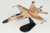 Tan and brown camo F/A-18A Hornet model on black display stand, tail 02