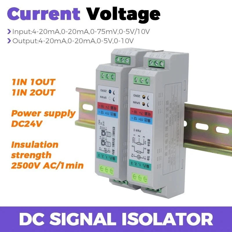 Transmitter Signal Isolator DIN Rail DC 4-20mA 0-10V Voltage Current Intelligent