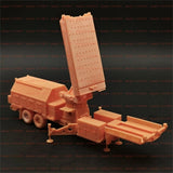 Unpainted 1/72 3D-printed counter-battery radar model kit with antenna and vehicle base