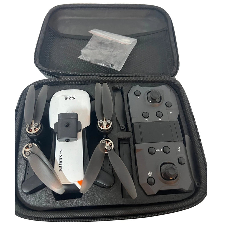 Foldable 4K obstacle-avoidance drone kit with white drone, remote, and accessories in case