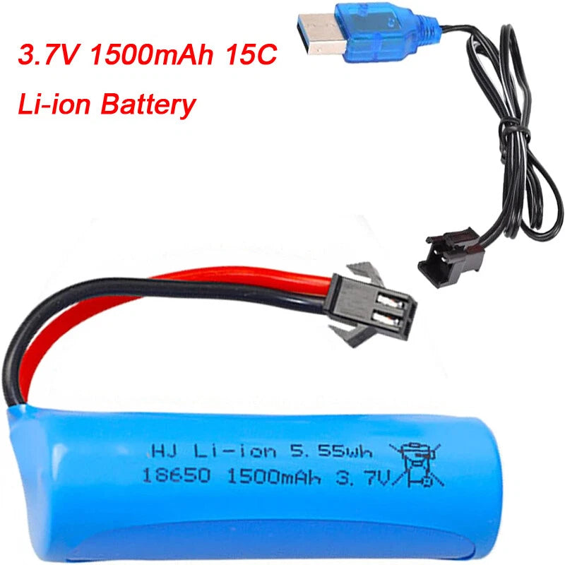 3.7V 1500mAh RC NiCd SM-2P Plug Rechargeable Battery + USB Charger Cable for RC Battery