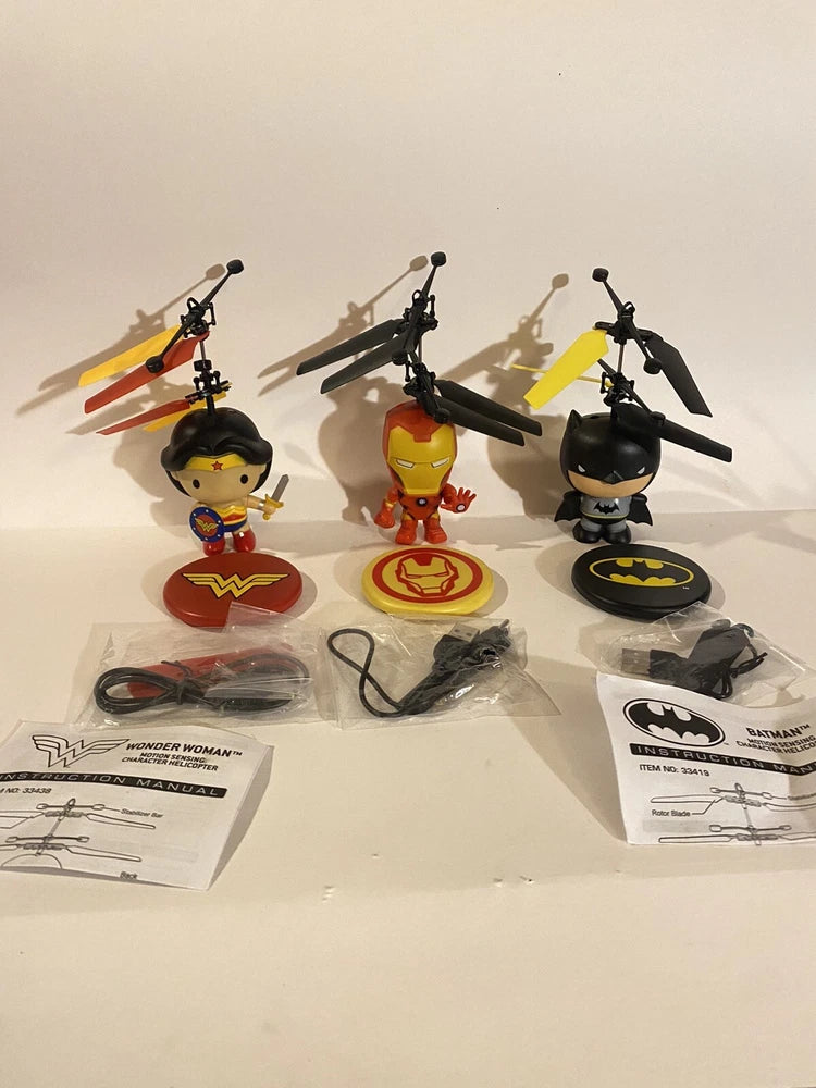 World Tech Toy lot Helicopter batman ironman WW 2CH IR RC Flying Action Figures