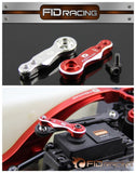 Alloy steering servo arm, red and silver, with mounting bolts and hardware