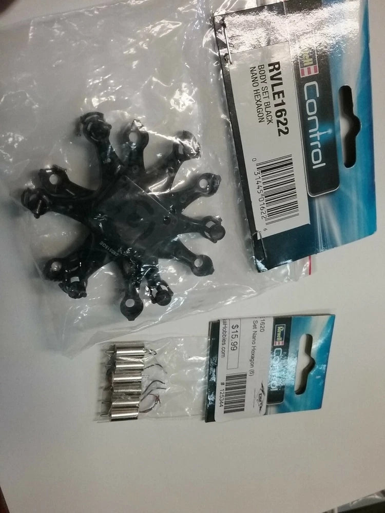 Black hexagon drone body set with motors in packaging bags