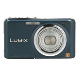 Teal Panasonic Lumix compact digital camera with Leica lens and front controls