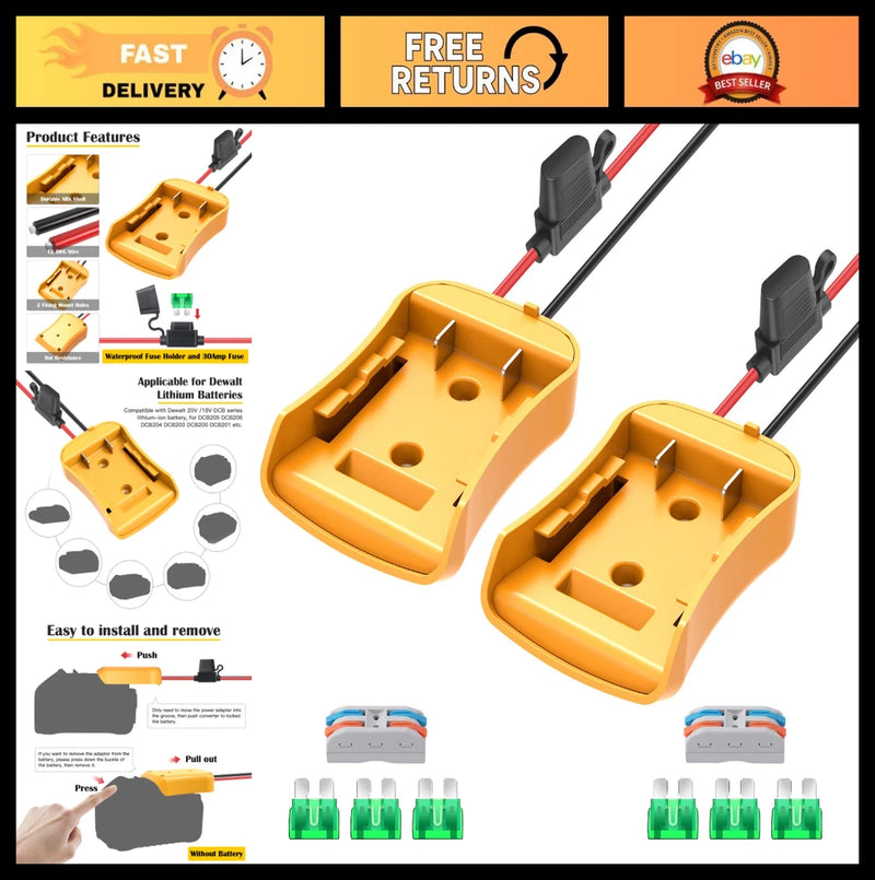 2 Packs Power Wheel Adapter for 20V Battery, DIY RC Car Converter Kit, 12AWG Wir Converter