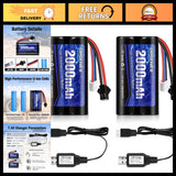 High Capacity 7.4V 2000mAh Li-ion RC Battery 2S with SM-2P Plug & 2 USB Chargers Battery