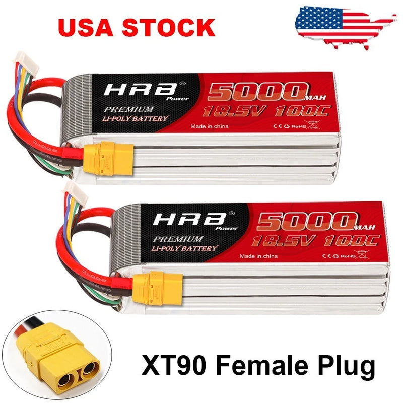 2X HRB 5000mAh XT90 LiPo Battery 18.5V 5S 100C for RC Helicopter Drone Aircraft Battery
