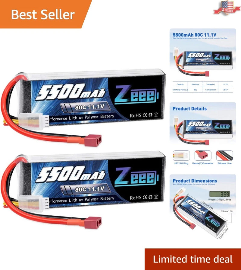2 Pack of 3S 5500mAh Lipo Batteries for RC Vehicles - Exceptional Power & Safety Battery