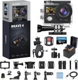 Brave 4 Action Camera 4K 30Fps with 64GB Microsd U3 Card Bicycle Helmet Accessor