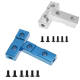 Aluminum RC servo mount bracket set with blue base blocks and mounting screws