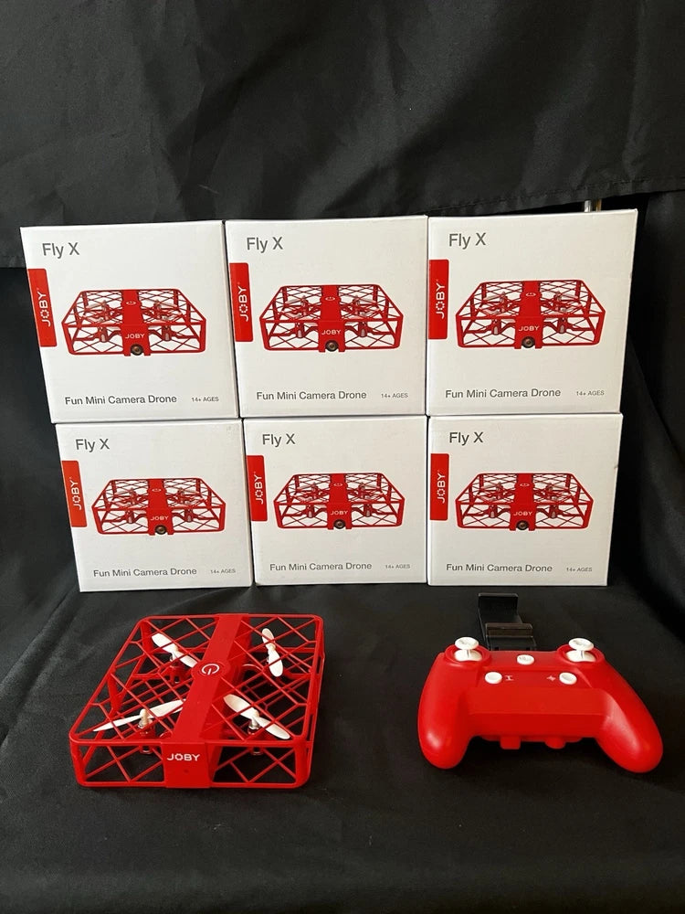 Mini drone with HD camera retail boxes and red controller, red rotor frame