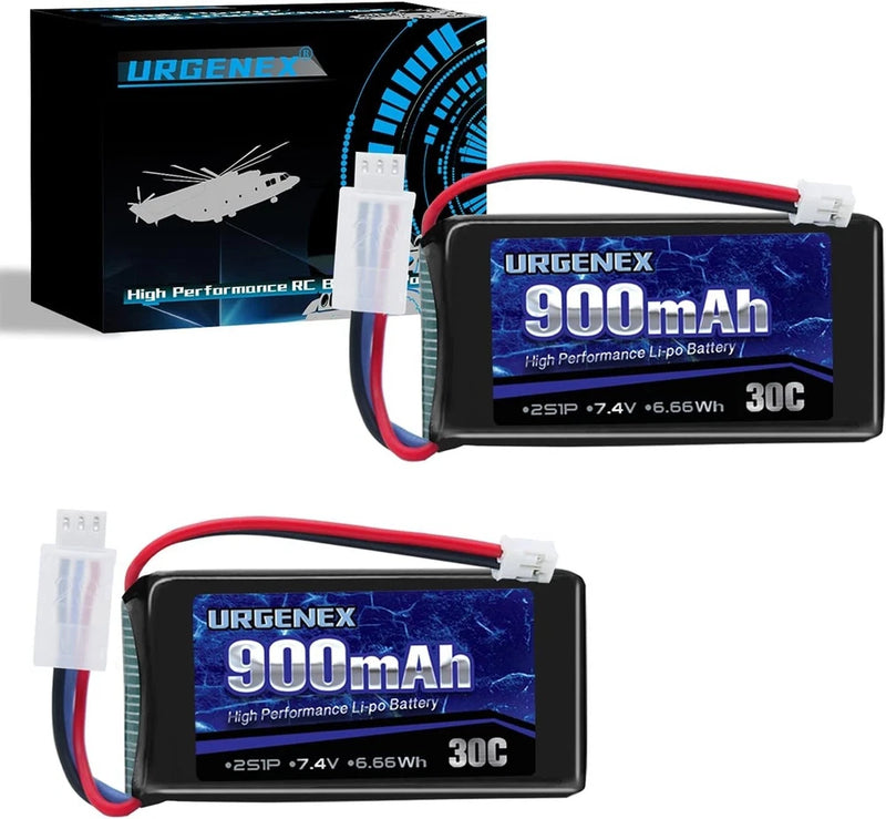 URGENEX 7.4V Lipo Battery 2S 30C 900mAh Rechargeable Lipo Battery with PH2.0 Plu