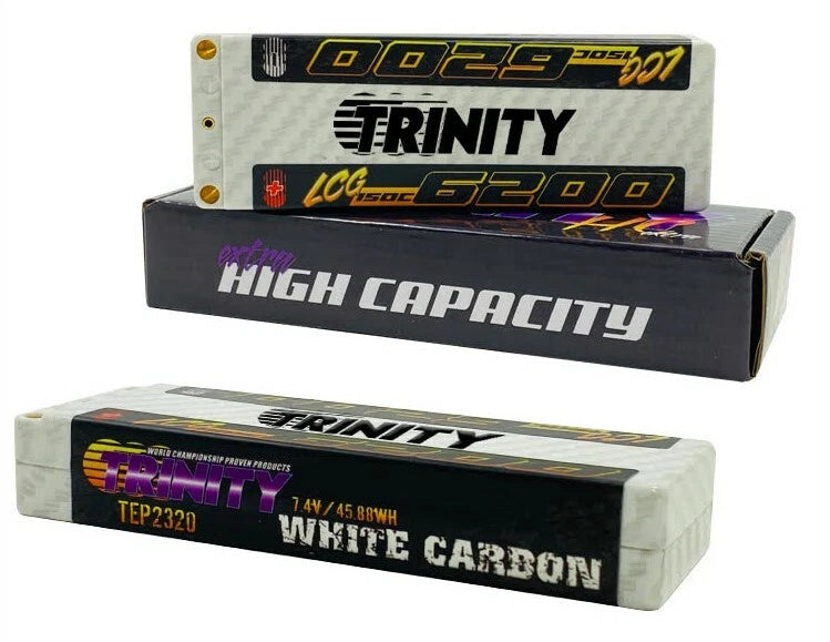 Trinity White Carbon 7.4V 2S 6200mAh 150C LCG Lipo Battery TEP2320 Battery