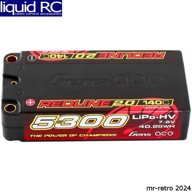 Gens Ace 53002S14D5 7.6V 5300mAh 2S 140C LiHV Shorty 5.0mm bullet Redline 2.0