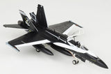 1/72 F/A-18A Hornet model aircraft in black and white with landing gear deployed