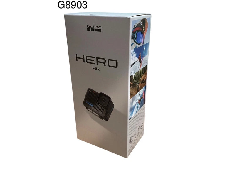 GoPro HERO 4K action camera retail box with HERO 4K branding and camera mount