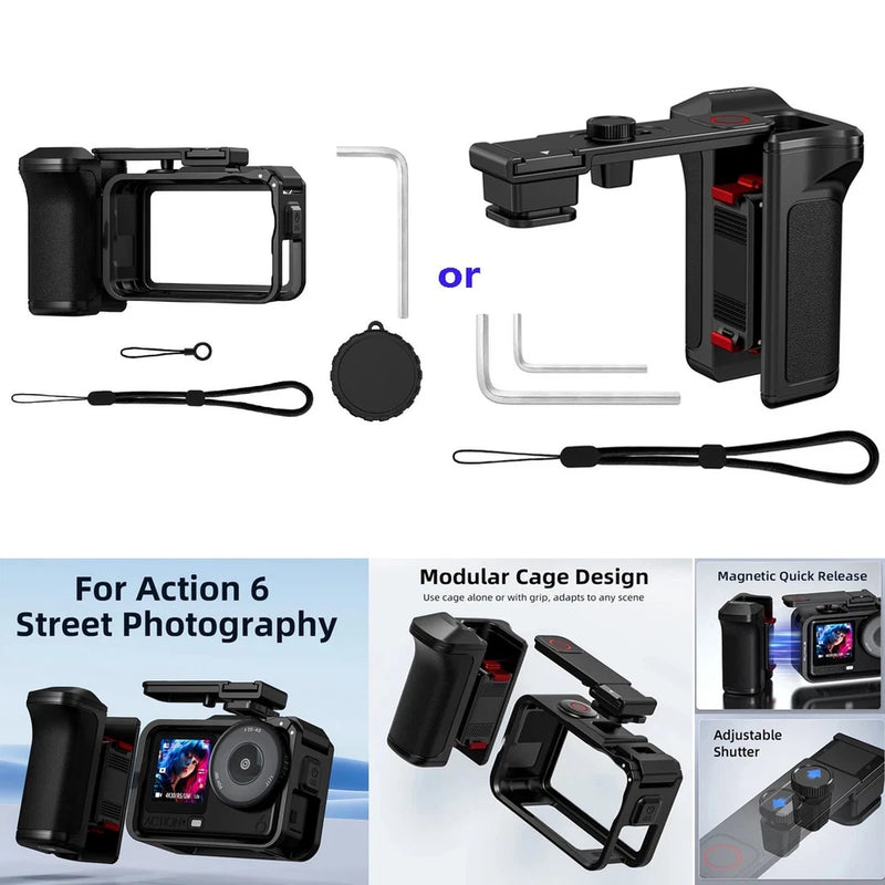 For DJI OSMO ACTION6 Camera Street Photography Handle Kit Magnetic Quick-Release