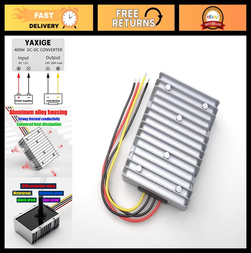 12V to 24V Boost Converter 20A 480W Waterproof Voltage Regulator Module for Golf