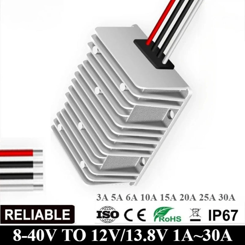 DC 8-40V to 12V 13.8V 3A-30A Buck Boost Converter Voltage Regulator EV Car Boats