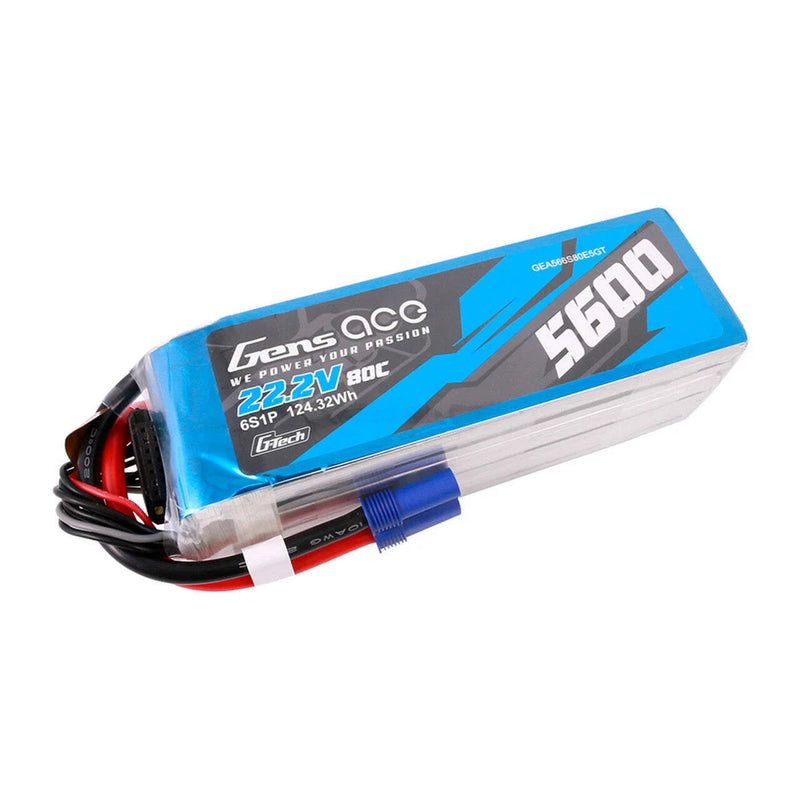 Gens Ace 5600mAh 6S 80C 22.2V G-Tech Lipo Battery Pack With EC5 Plug Battery