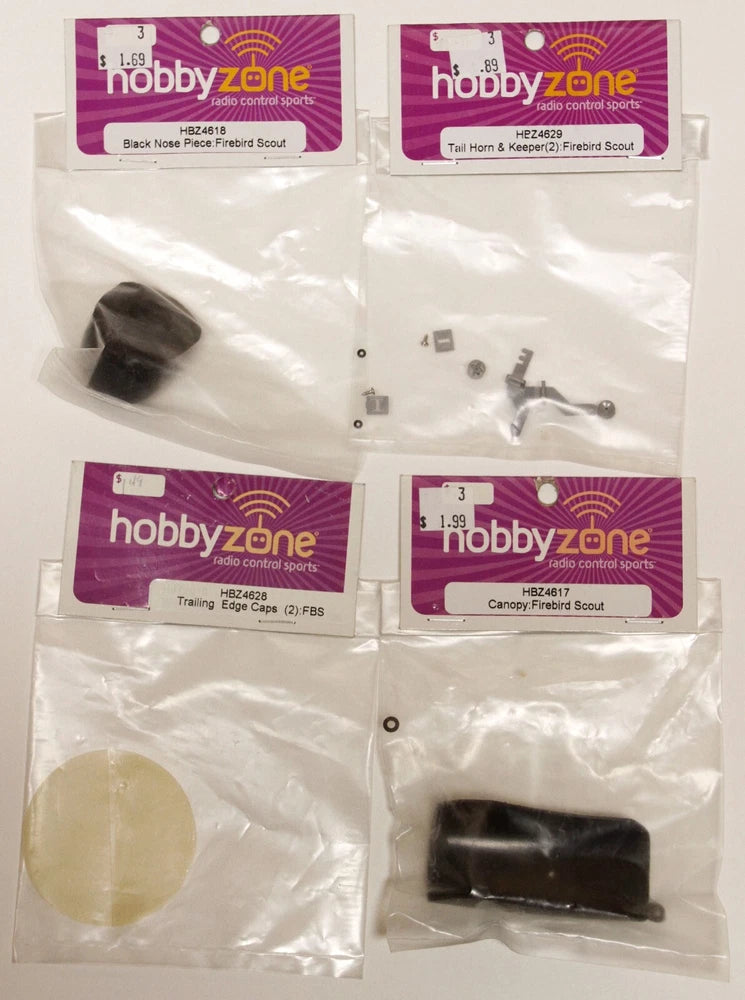 RC plane parts lot in HobbyZone plastic bags with small hardware pieces