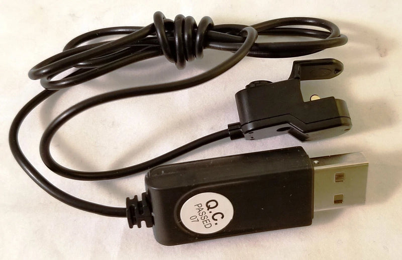Black battery charger with USB plug and wired connector