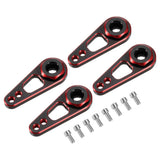 Red aluminum steering servo arm horn set with double holes and screws, 4 pcs