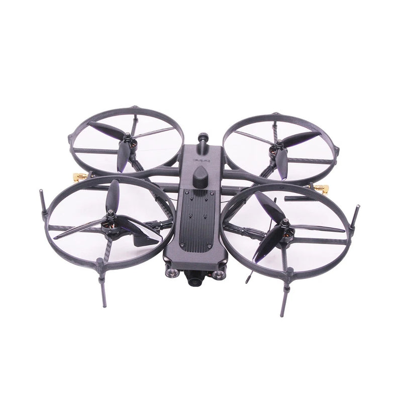 Quadcopter drone kit with four propeller arms and gray central body, antennas