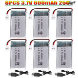 6X Lipo battery 3.7V 600mAh 25C XH2.54 Plug USB Charger For RC Quadcopter Drone