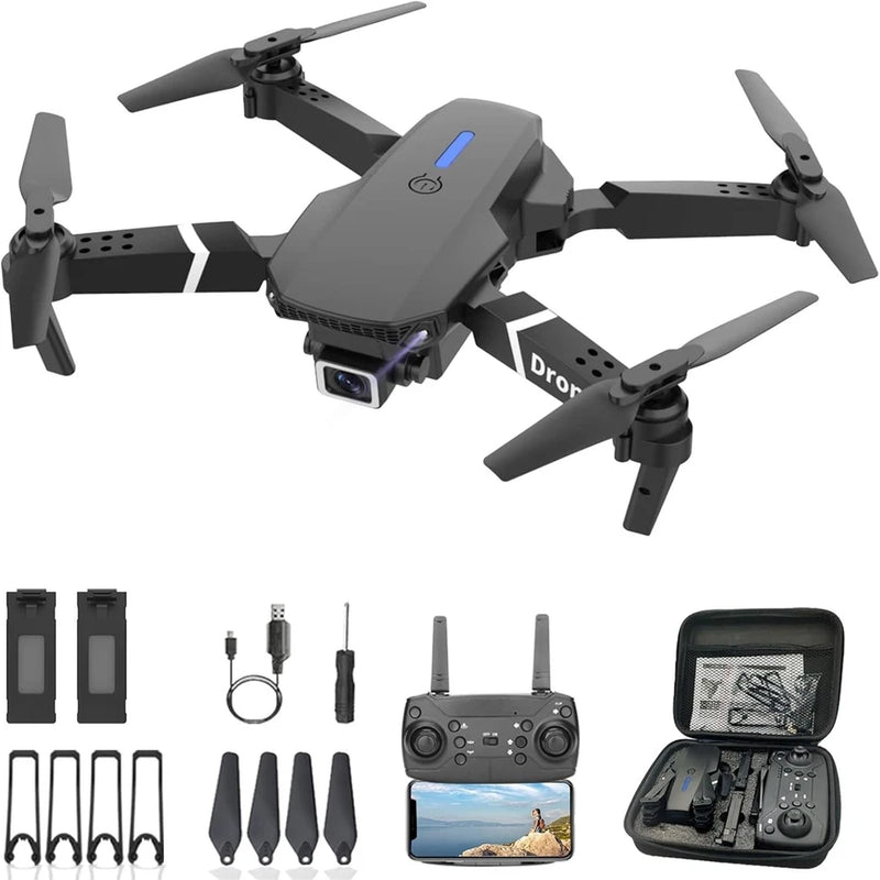 RC quadcopter drone with front camera, included controller and hard case