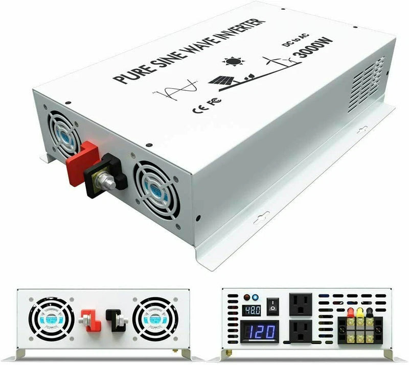 3000W Car Power Pure Sine Wave Inverter 48V DC to 120/220V AC Battery Converter