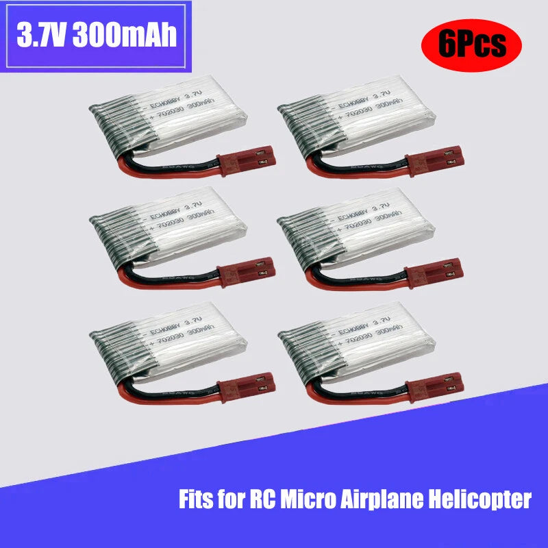 6PCS 3.7V 1S 300mAh 20C LiPo Battery JST plug for RC Micro Airplane Helicopter Battery