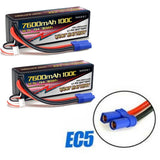 VANT 2S 7600mAh 100C LiPo battery with EC5 plug and red/black leads
