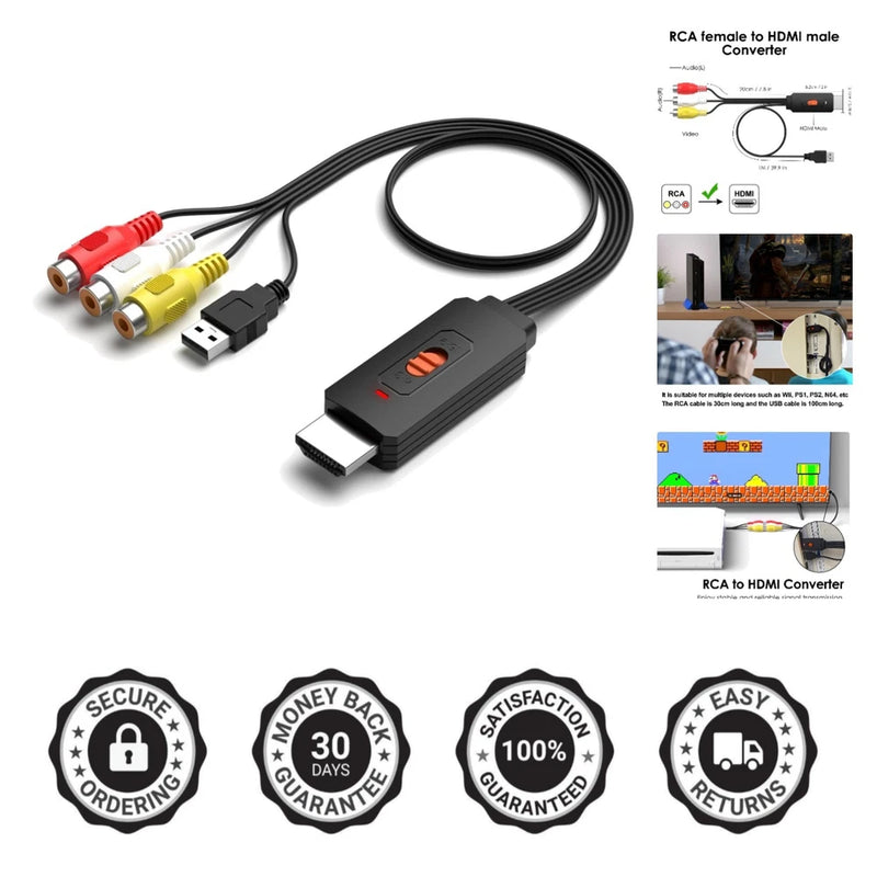 Compact AV to HDMI Converter - 1080P, Supports 4:3/16:9 for Classic Consoles