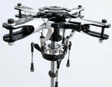 RC helicopter rotor head kit with 4-blade rotor, metal arms and black linkages