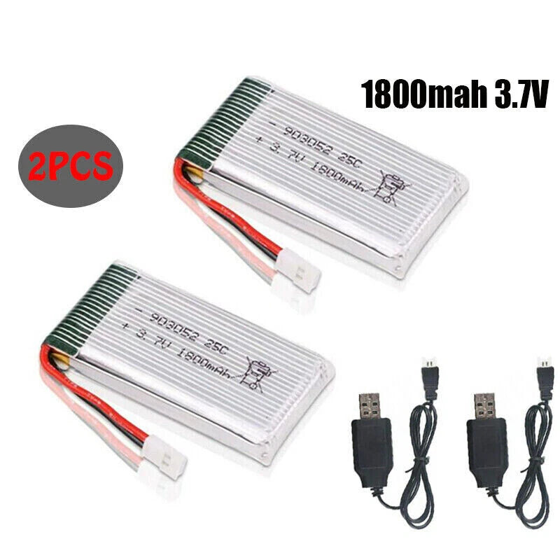 2Pcs 3.7V 1800mah Lipo Battery 25C XH2.54 Plug W/ USB Charger for RC Quadcopter