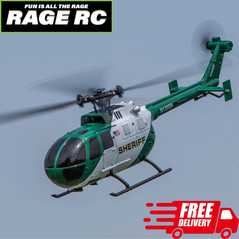 Rage RC Hero-Copter Helicopter 4-Blade RTF Sheriff Stability Ready to Fly + Case