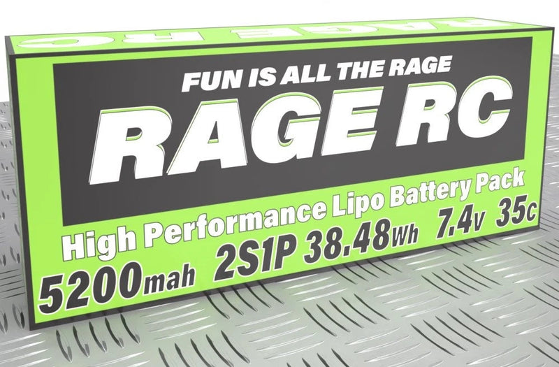 Rage R/C hard case LiPo battery pack, 5200mAh 2S 7.4V 35C.