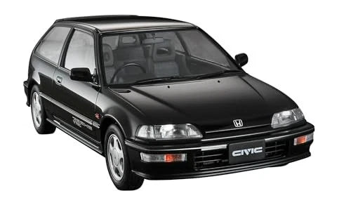 Black 1:24 scale Honda Civic EF9 1990 plastic model car, front 3/4 view