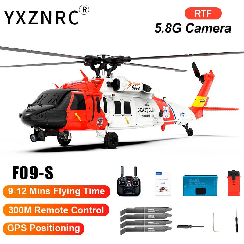 YXZNRC F09-S RC Helicopter 2.4G 6CH Gyro GPS Positioning FPV Aircraft 3 Battery