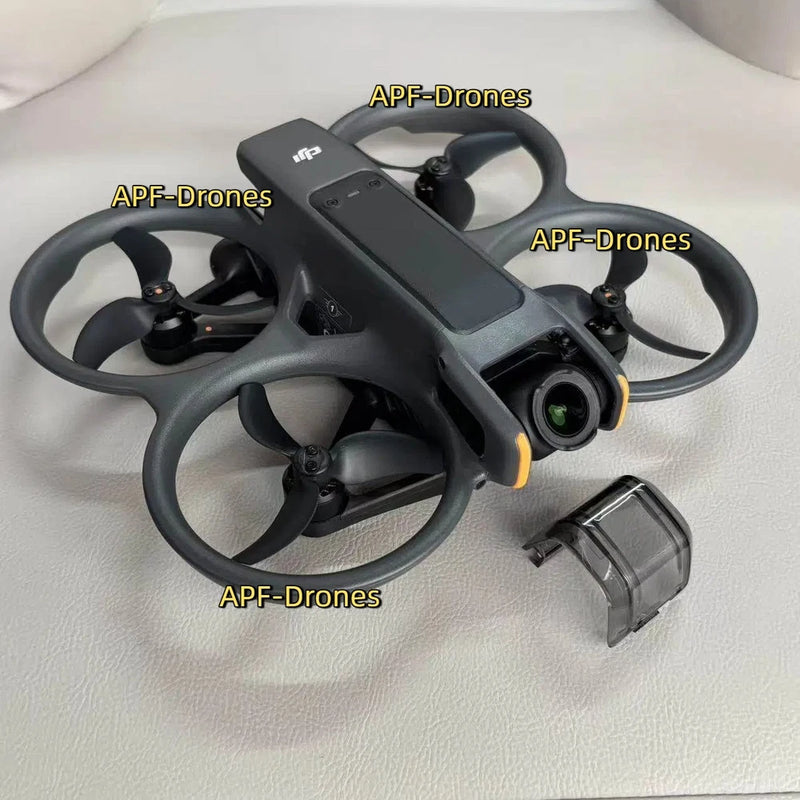 DJI Avata 2 drone with gimbal camera and four propellers, black