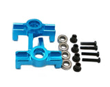 Blue aluminum alloy RC car upgrade parts set with axle carriers, screws, and bearings
