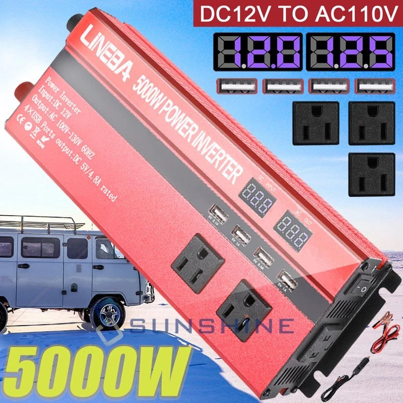 5000W 12V A 110V Convertidor Con 4 USB 3 AC Outlet Para Carro Inversor Corriente