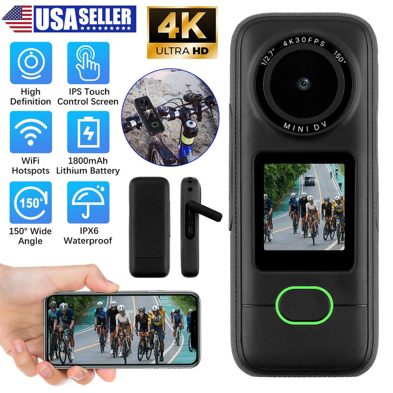 Cycling Sports Camera Waterproof Anti-Shake HD 4K Wifi Touch-Screen Thumb Camera