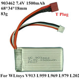 1x 903462 1500mAh 7.4V T Plug Battery For WLtoys V913 L959 L969 L979 L202 RC Car