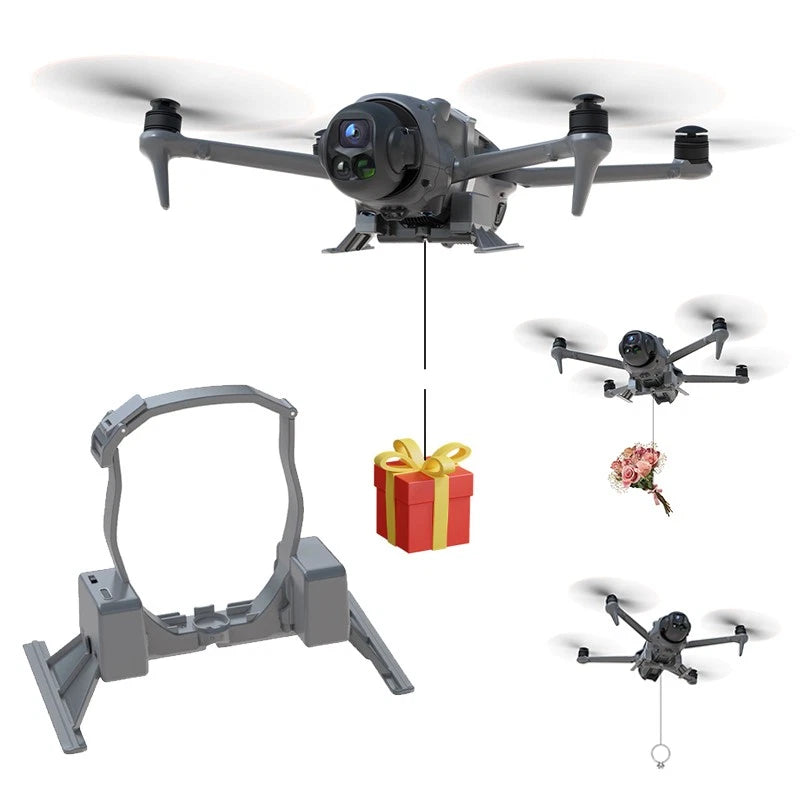 Drone air dropper accessory with mounting bracket and cable release for payload drops