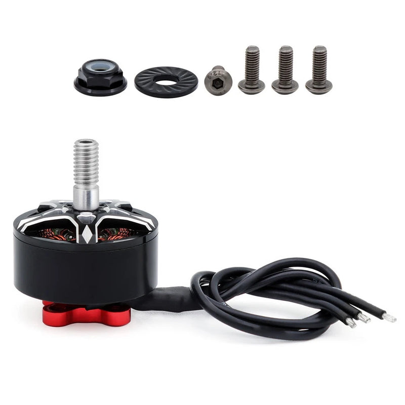 Brushless drone motor with black housing and three-wire cable