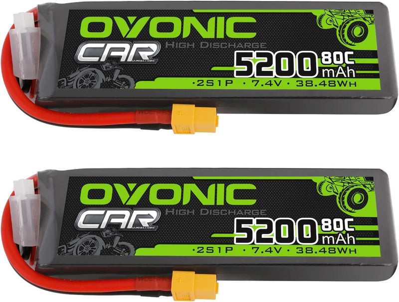 OVONIC Lipo Battery 2S 5200Mah 7.4V 80C Battery with XT60 Plug Soft Case